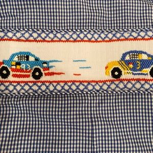 Racecar Smocked Blue and White Checkered outfit - 12 month - Brand New